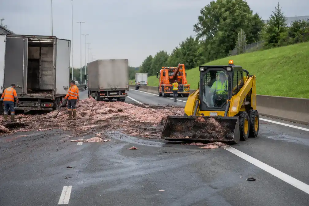 E40 in Aalst weer open na vrachtwagen verliest slachtafval