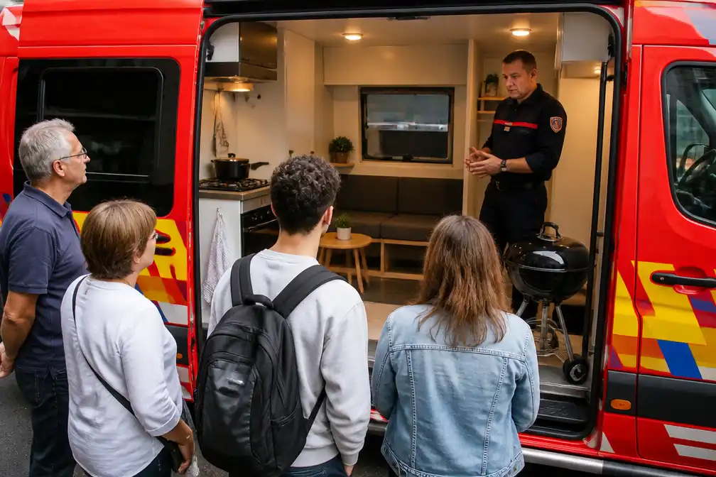 Brusselse brandweer rijdt rond met mini-appartement voor brandveiligheid